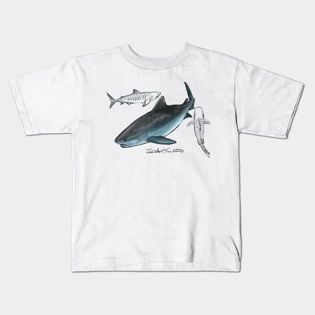 Tiger Shark Kids T-Shirt by dtipaints